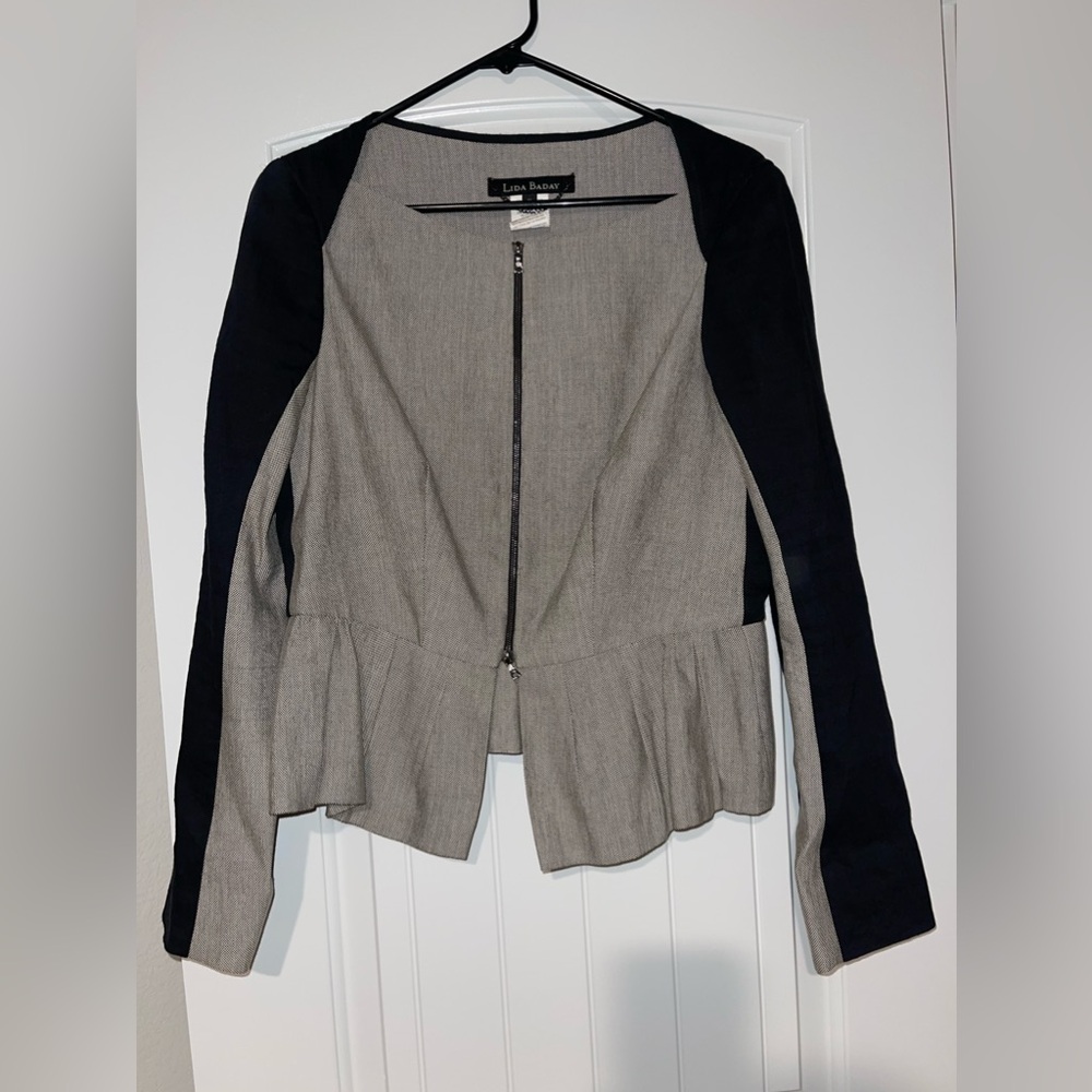 Lida Baday Contrast Sleeve Raffia Peplum Jacket Size 10